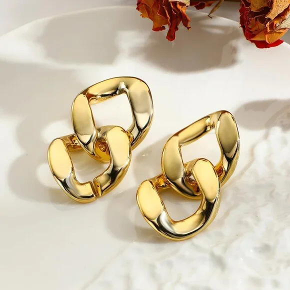 Acrylic Gold Chunky Chain Necklace Earrings Set for Women,Punk Short Thick Wide - Picture 9 of 9